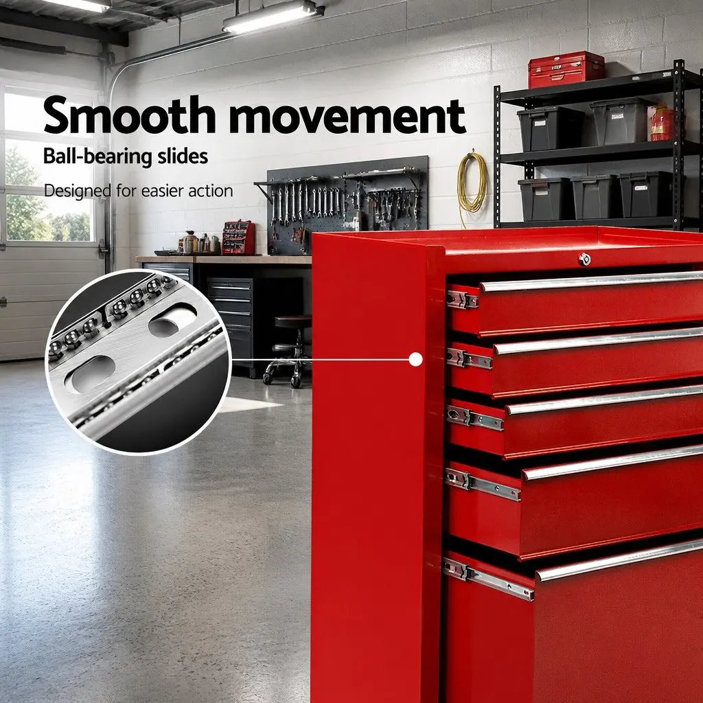 Tool Cabinet Storage Trolley Organizer 5 Drawer Red