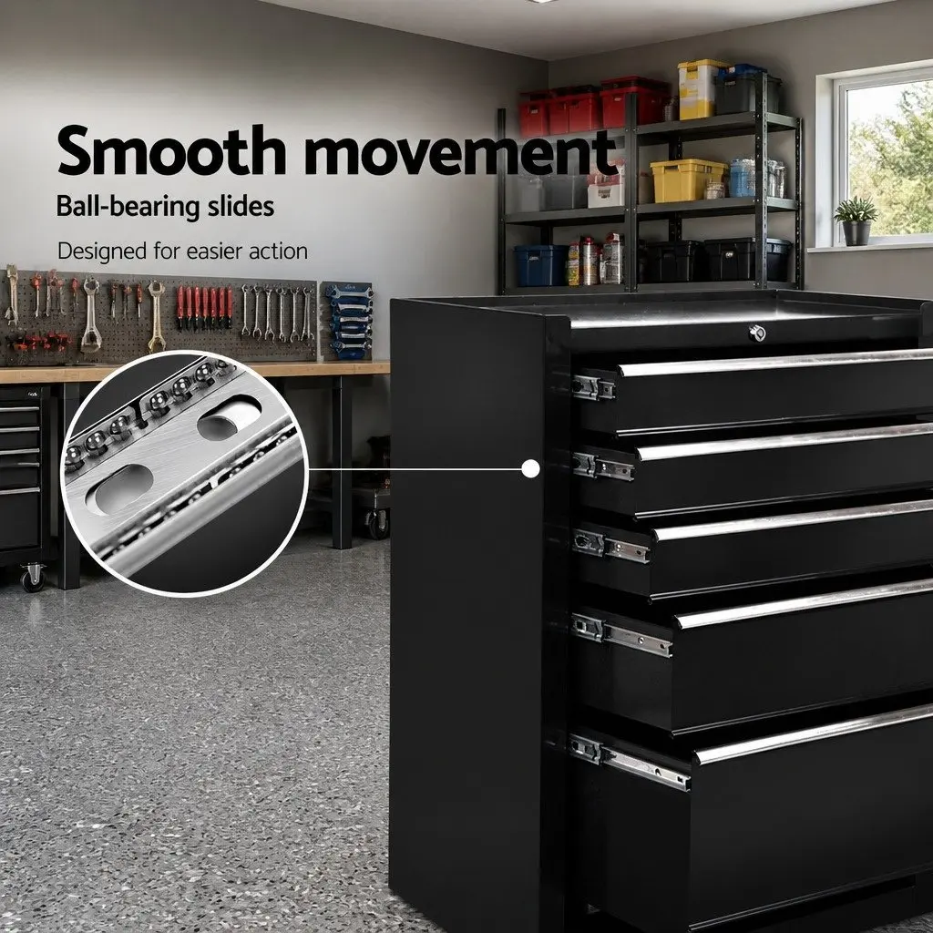 Tool Cabinet Storage Trolley 5 Drawer Lockable Black 61.5cm x 33cm x 74cm