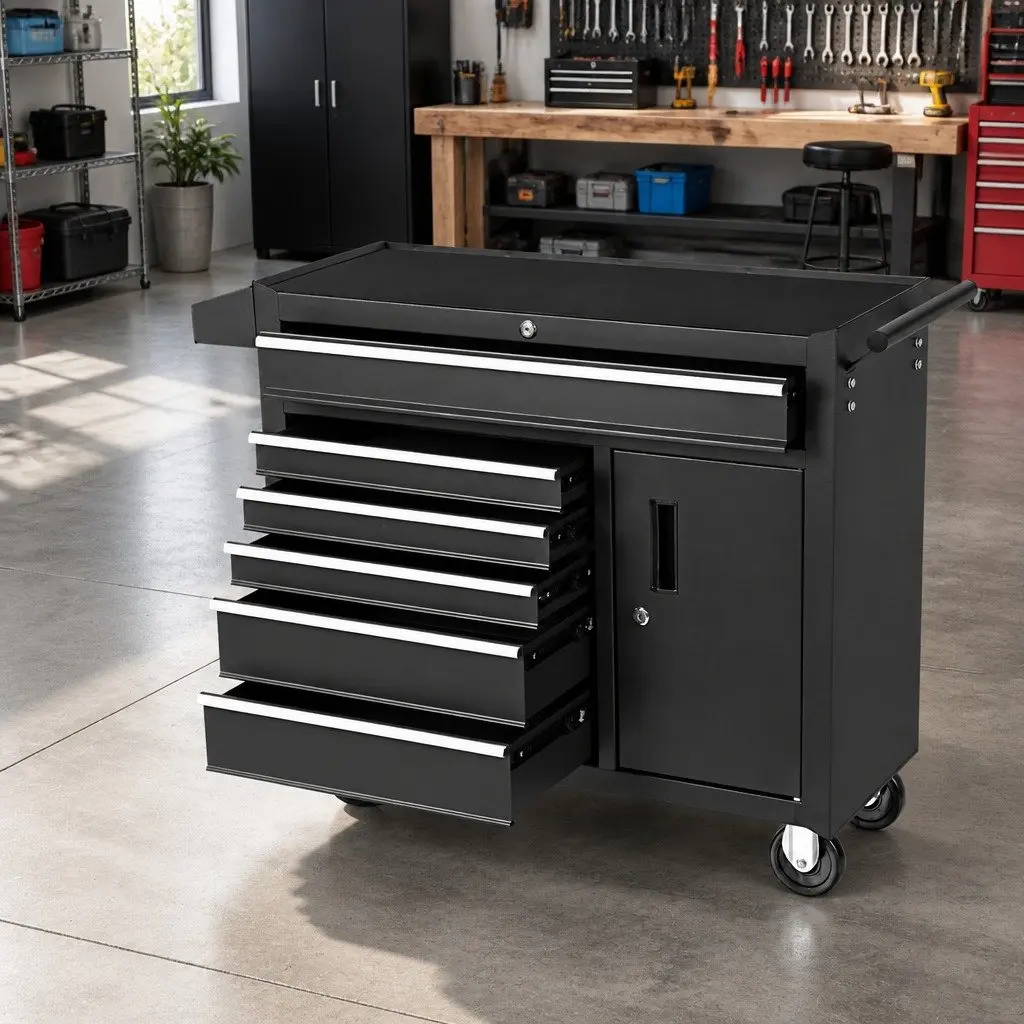 Tool Cabinet Storage Trolley 6 Drawer Black 81.5cm x 33cm x 65cm