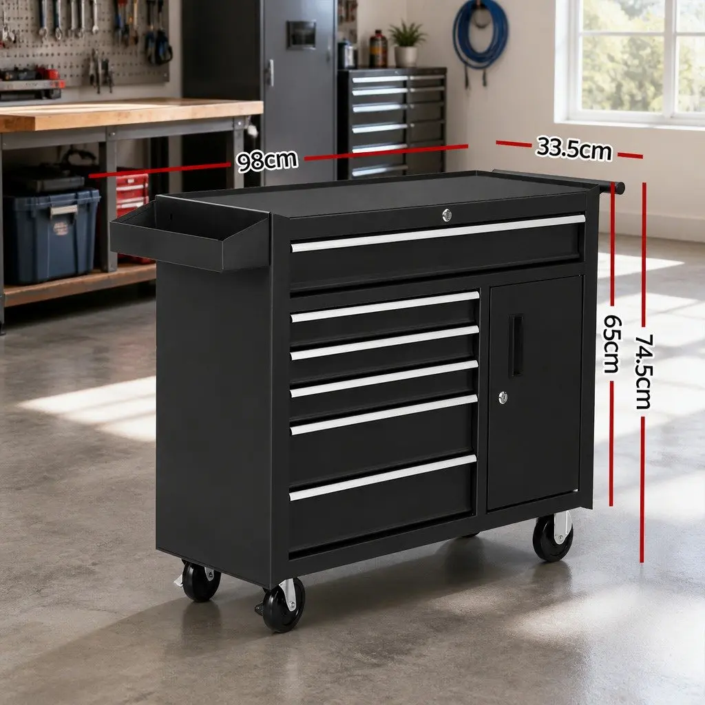 Tool Cabinet Storage Trolley 6 Drawer Black 81.5cm x 33cm x 65cm