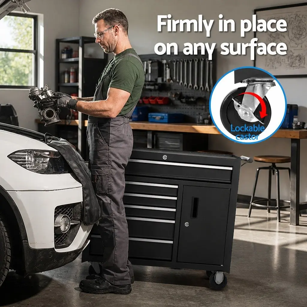 Tool Cabinet Storage Trolley 6 Drawer Black 81.5cm x 33cm x 65cm