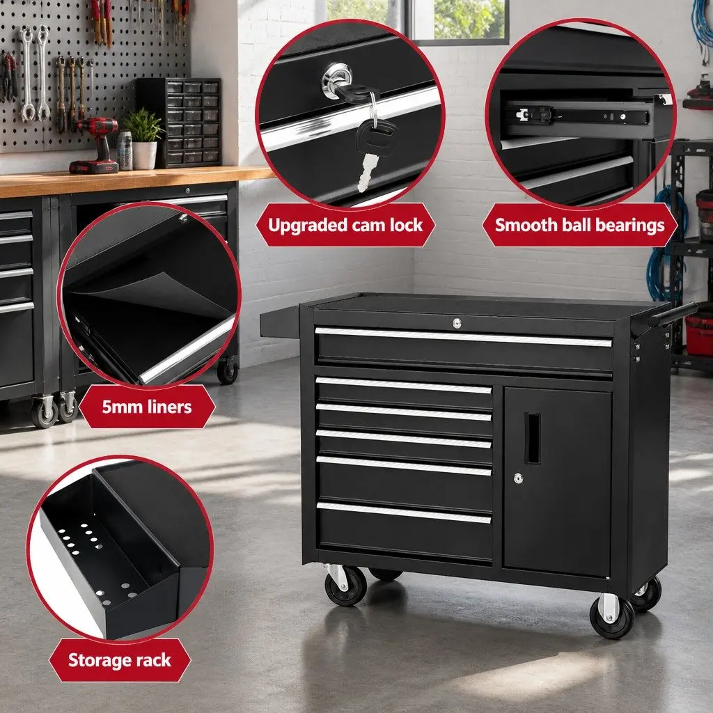 Tool Cabinet Storage Trolley 6 Drawer Black 81.5cm x 33cm x 65cm