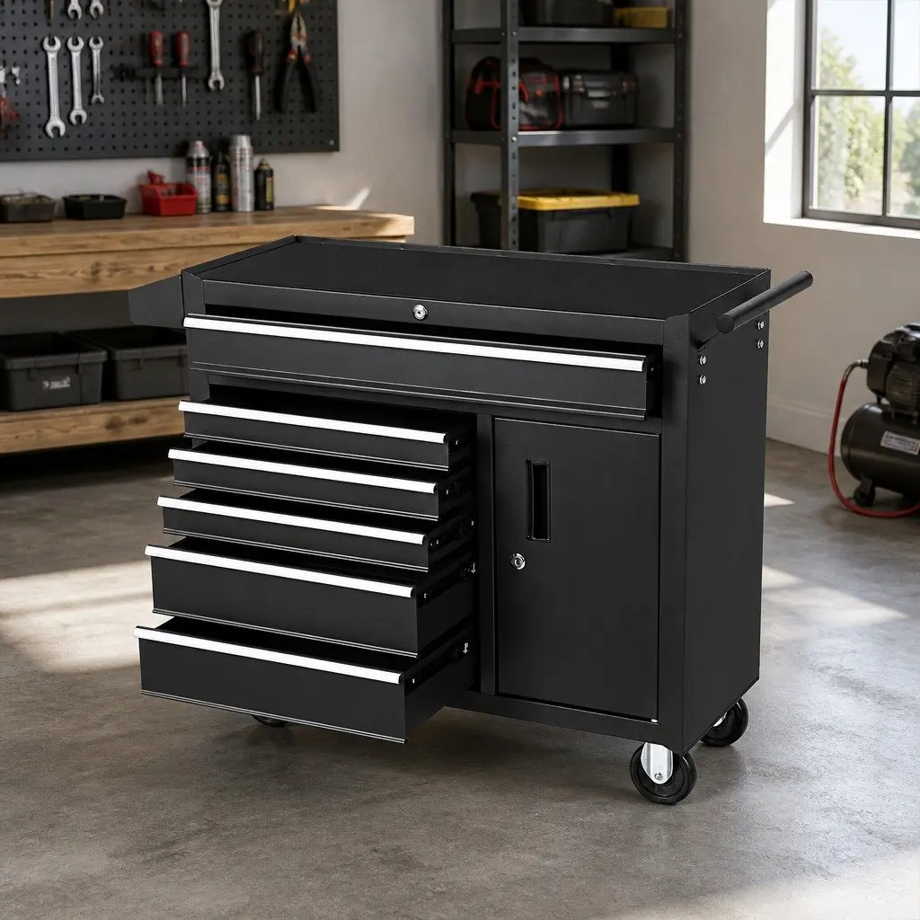 Tool Cabinet Storage Trolley 6 Drawer Black 81.5cm x 33cm x 65cm