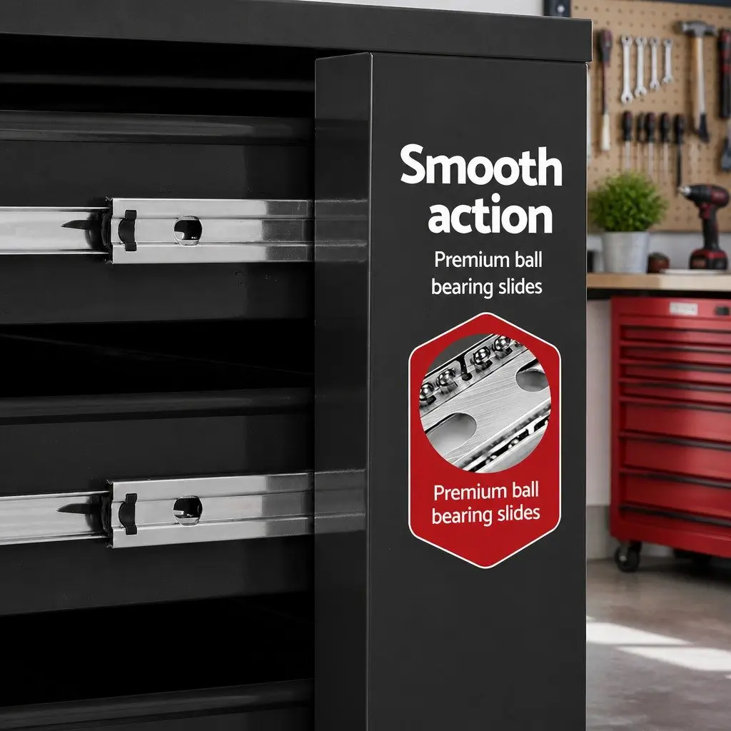 Tool Cabinet Storage Trolley 6 Drawer Black Steel 68cm x 33cm x 73cm