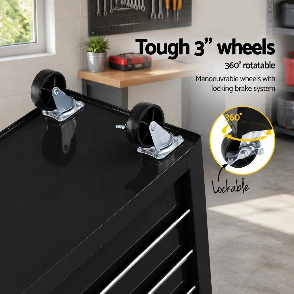 Tool Cabinet Storage Trolley 6 Drawer Black Steel 68cm x 33cm x 73cm