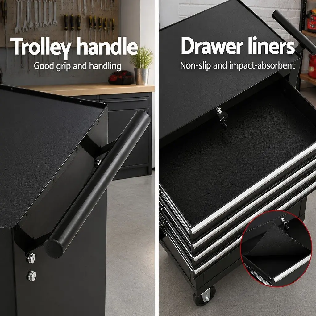 Tool Cabinet Storage Trolley 6 Drawer Black Steel 68cm x 33cm x 73cm