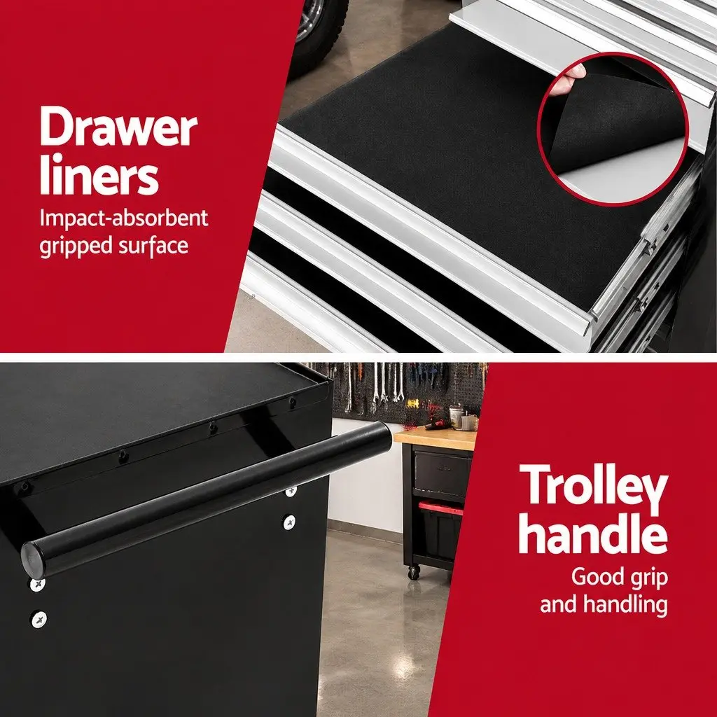 7 Drawer Tool Box Trolley Cabinet Storage Chest Organizer Black