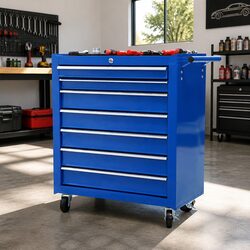 7 Drawer Tool Box Cabinet Chest Trolley Storage Garage Workshop Organizer Blue