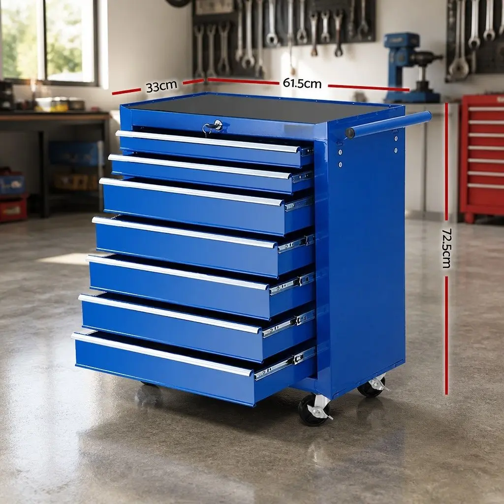 7 Drawer Tool Box Cabinet Trolley Storage Organizer Blue