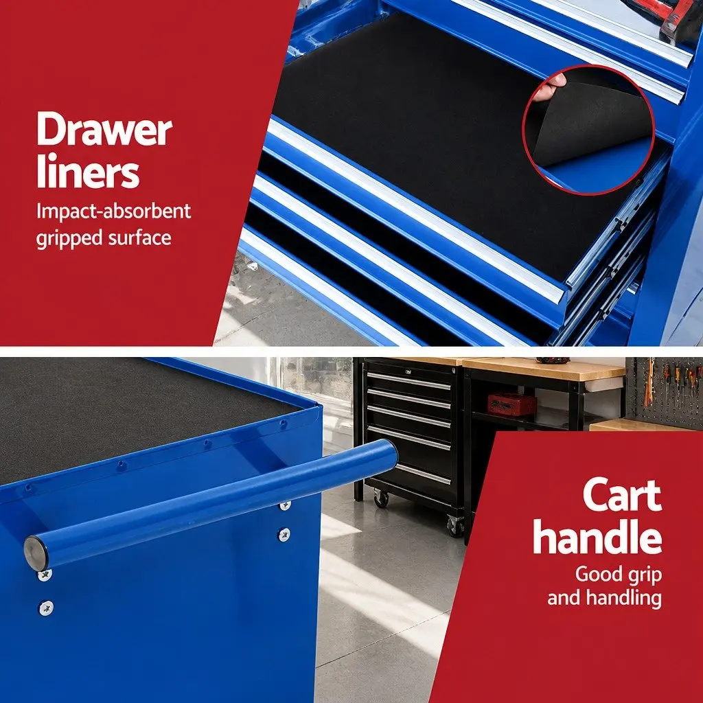 7 Drawer Tool Box Cabinet Trolley Storage Organizer Blue