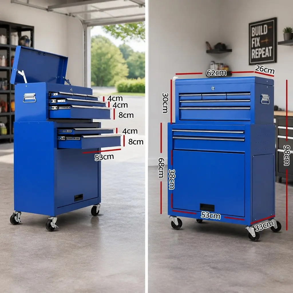 7 Drawer Tool Box Cabinet Trolley Storage Organizer 62cm x 33cm x 98cm Blue