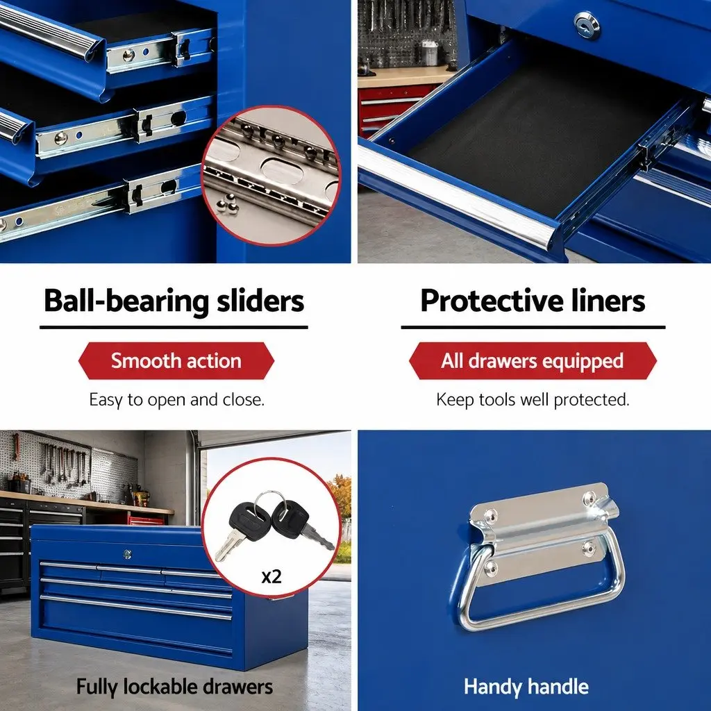 7 Drawer Tool Box Cabinet Trolley Storage Organizer 62cm x 33cm x 98cm Blue