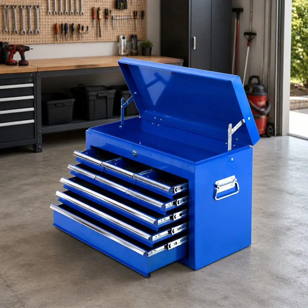 Tool Cabinet Storage Organiser 9 Drawer Steel Blue 60cm W x 26cm D x 38cm H