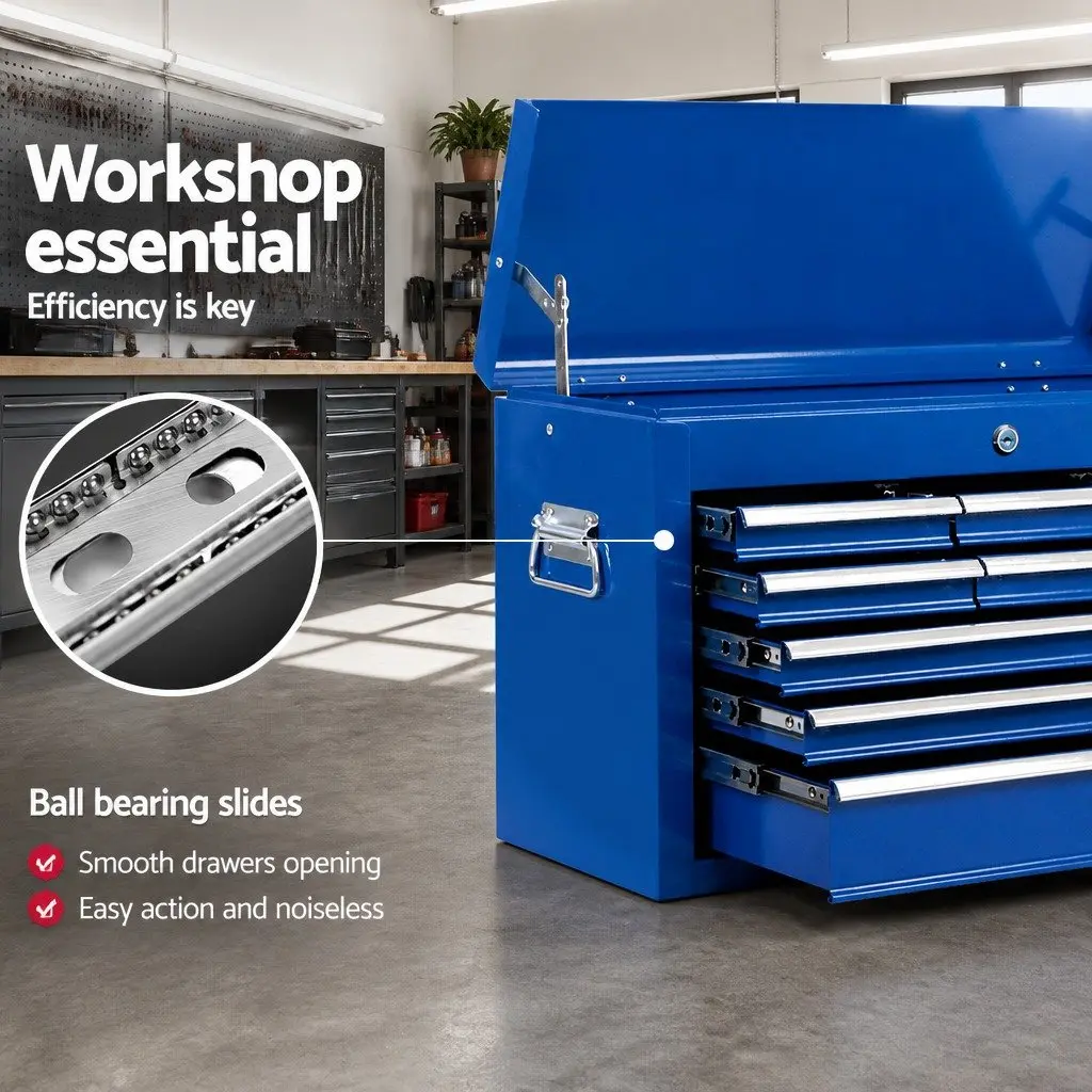 Tool Cabinet Storage Organiser 9 Drawer Steel Blue 60cm W x 26cm D x 38cm H