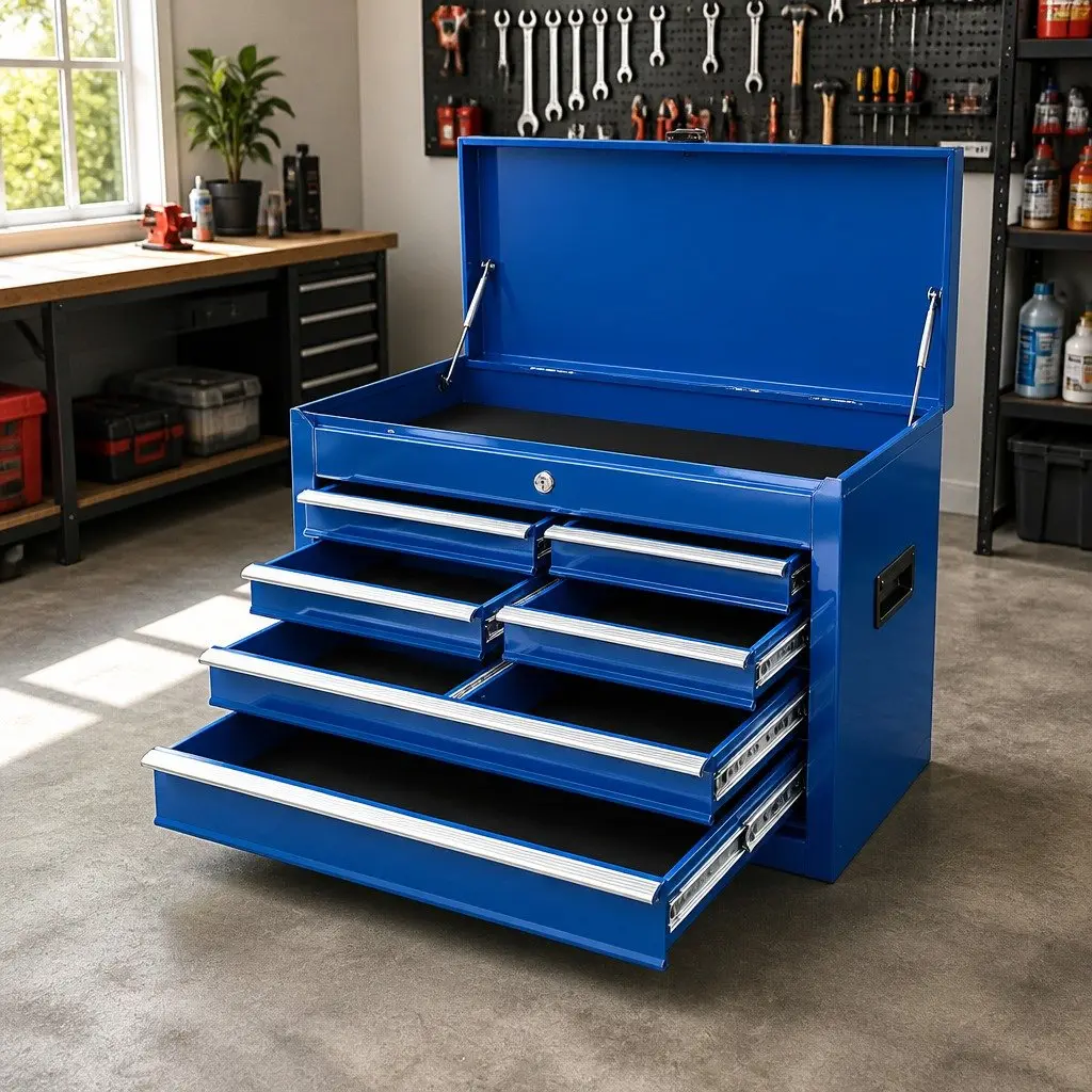 Tool Cabinet Storage Organiser 9 Drawer Steel Blue 60cm W x 26cm D x 38cm H