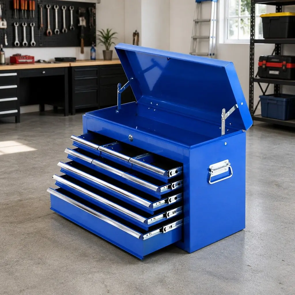 Tool Cabinet Storage Organiser 9 Drawer Steel Blue 60cm W x 26cm D x 38cm H