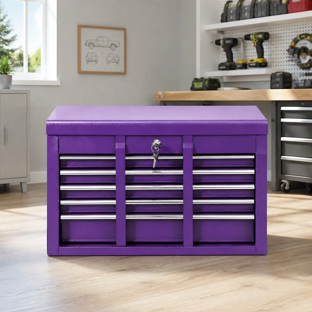 9-Drawer Tool Chest Purple Heavy Duty Steel Storage Cabinet Garage Organiser