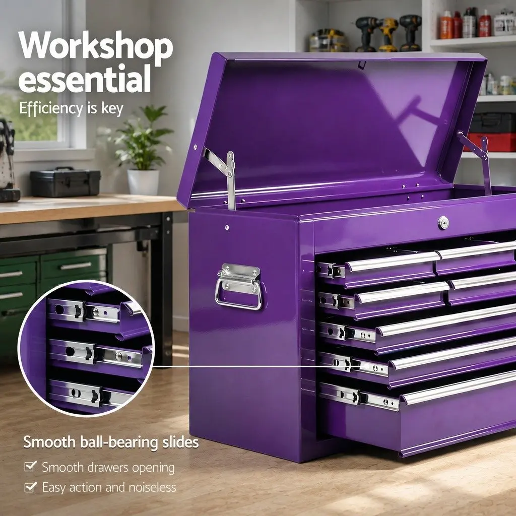 9-Drawer Tool Chest Purple Heavy Duty Steel Storage Cabinet Garage Organiser