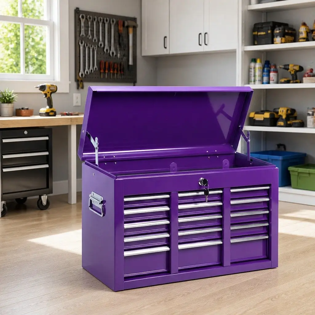 9-Drawer Tool Chest Purple Heavy Duty Steel Storage Cabinet Garage Organiser