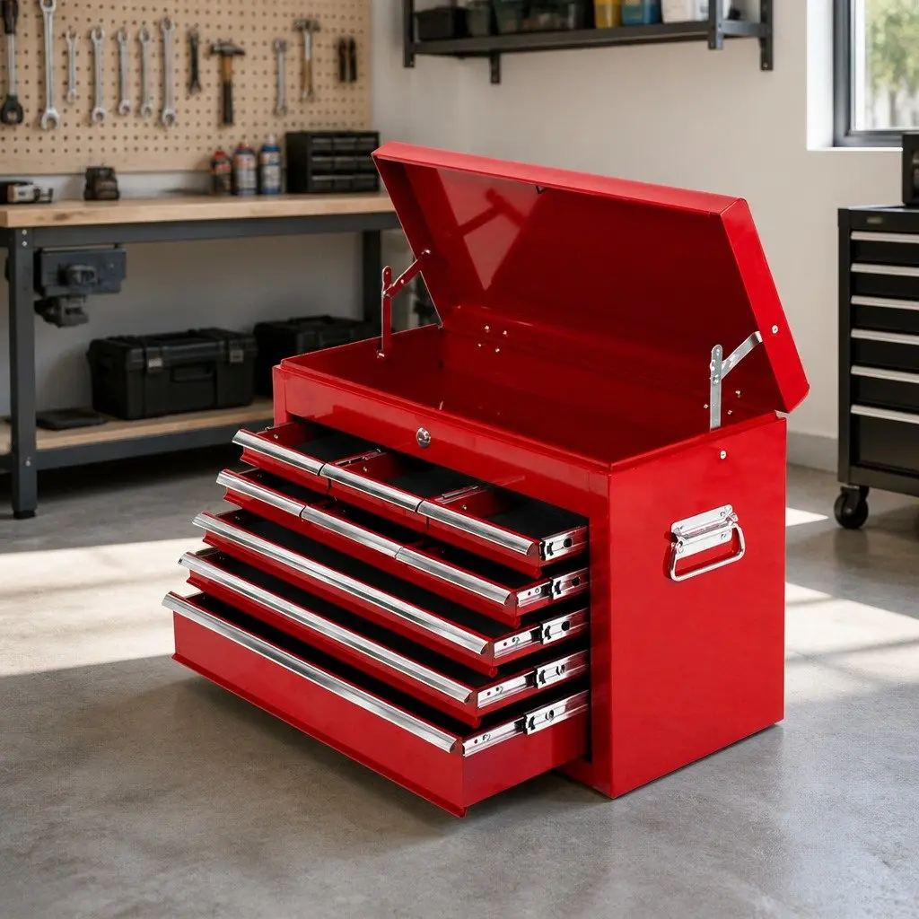 Tool Cabinet Storage Organizer 9 Drawer Steel Red 60cm W x 26cm D x 38cm H