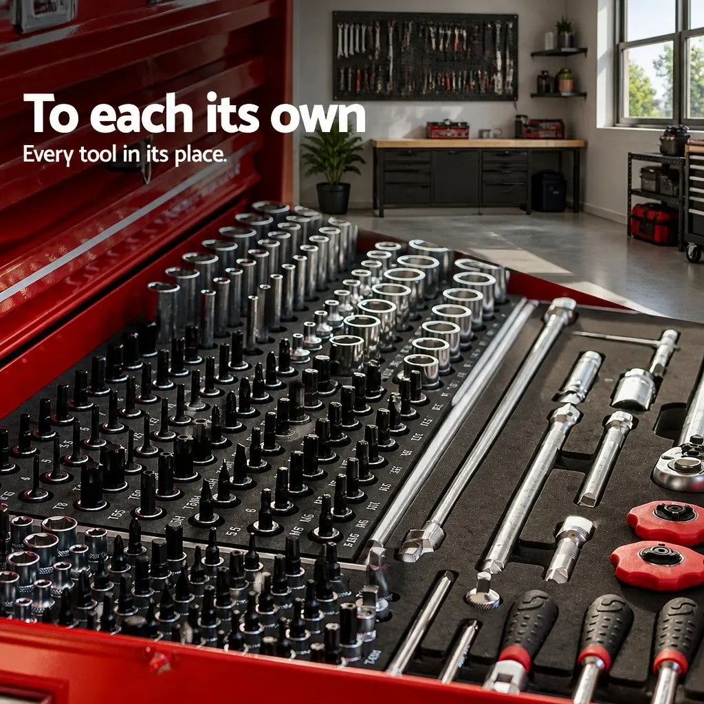 Tool Cabinet Storage Organizer 9 Drawer Steel Red 60cm W x 26cm D x 38cm H