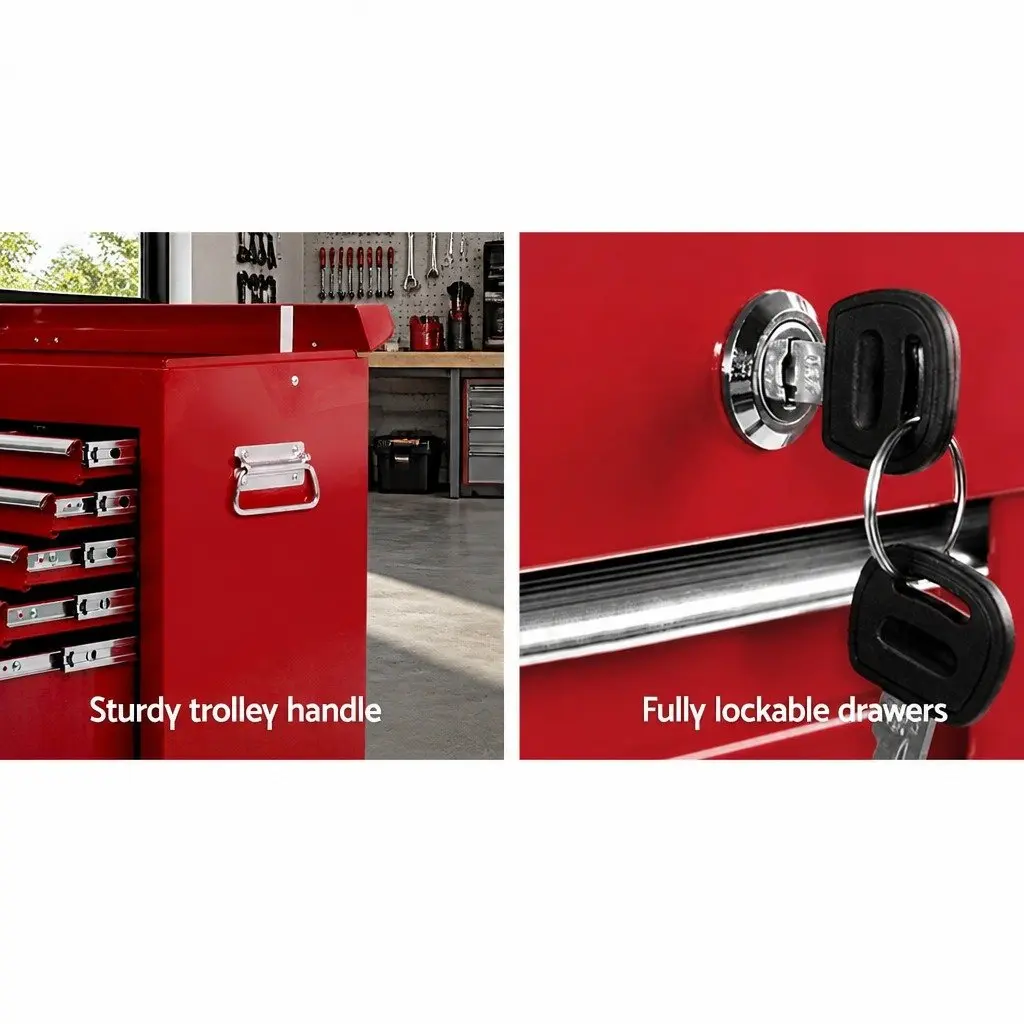 Tool Cabinet Storage Organizer 9 Drawer Steel Red 60cm W x 26cm D x 38cm H