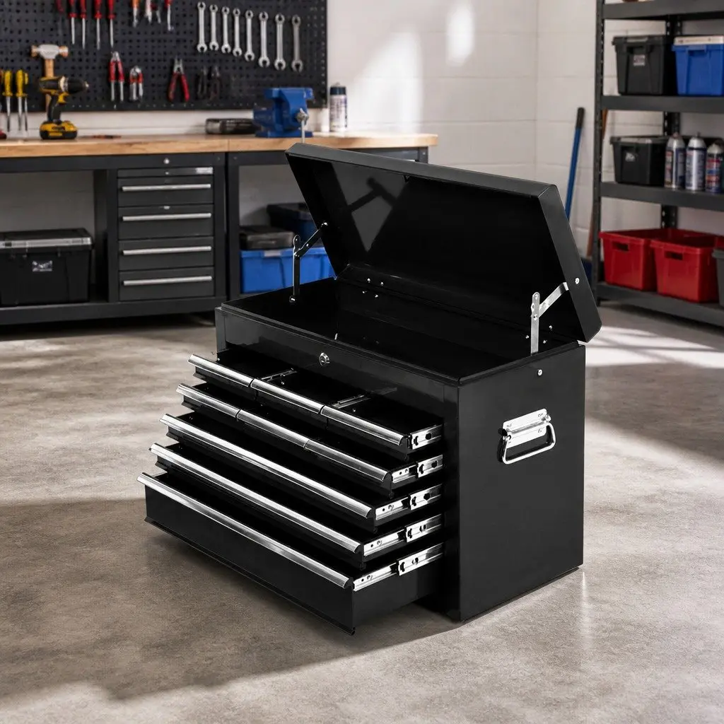 9 Drawer Tool Box Cabinet Steel Storage Chest Garage Organiser Lockable Black