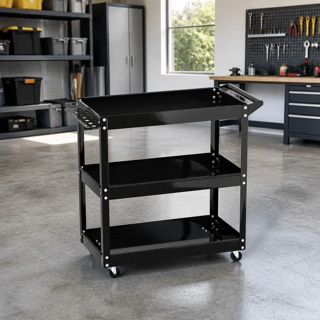 3-Tier Tool Cart Trolley Workshop Garage Storage Organizer with Lockable Wheels