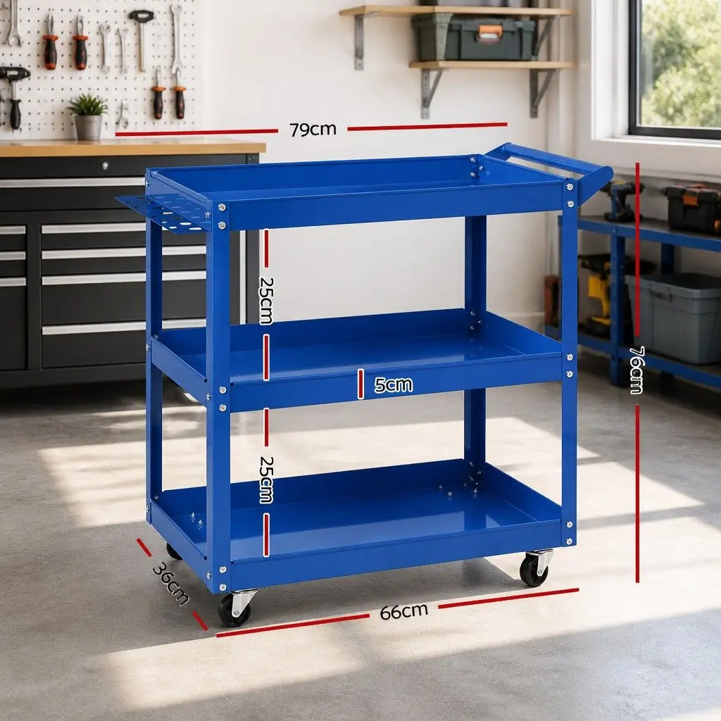 Tool Cart Trolley 3-Tier Workshop Storage Organizer Mobile Unit Blue