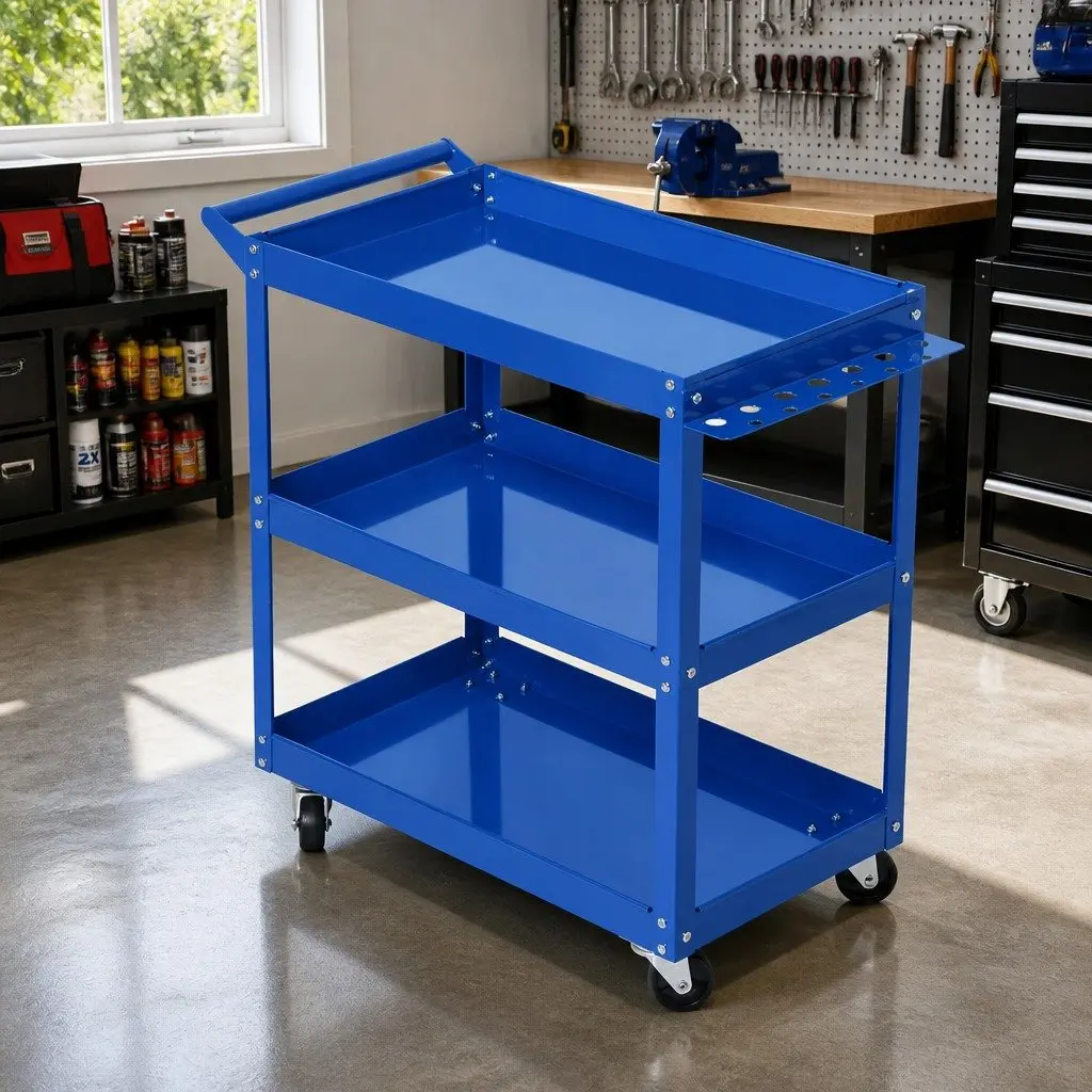 Tool Cart Trolley 3-Tier Workshop Storage Organizer Mobile Unit Blue