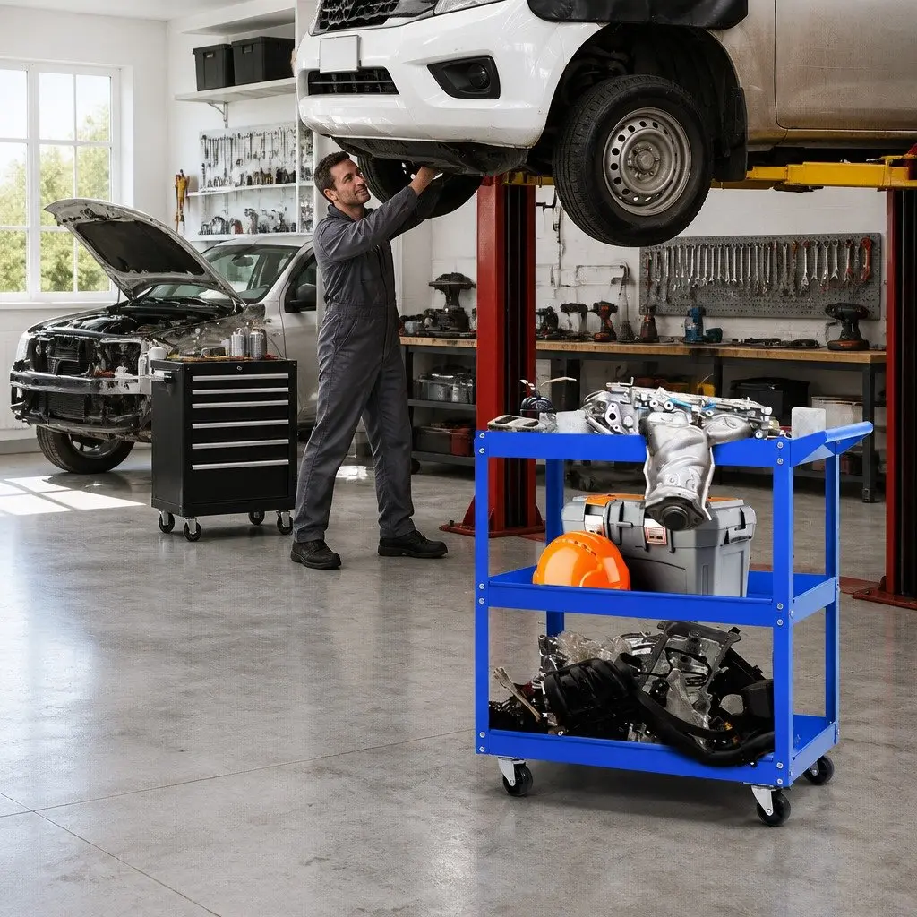 Tool Cart Trolley 3-Tier Workshop Storage Organizer Mobile Unit Blue
