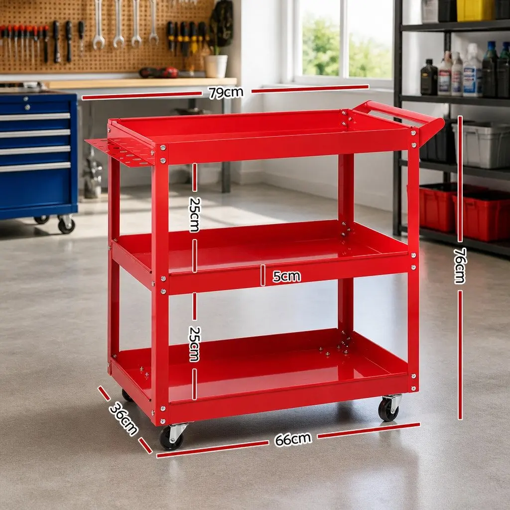 3-Tier Tool Cart Trolley Storage Organizer Workshop Garage Red