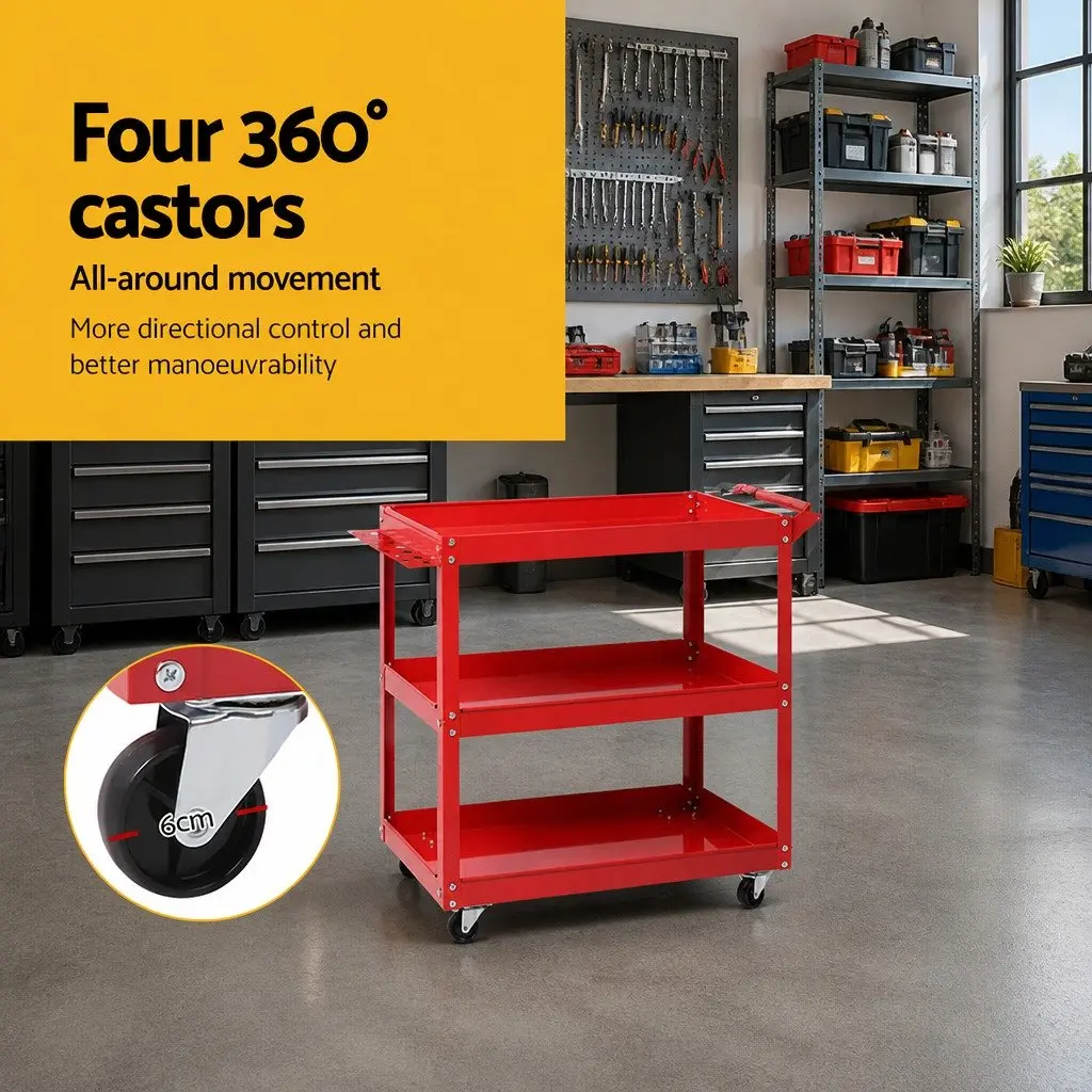 3-Tier Tool Cart Trolley Storage Organizer Workshop Garage Red