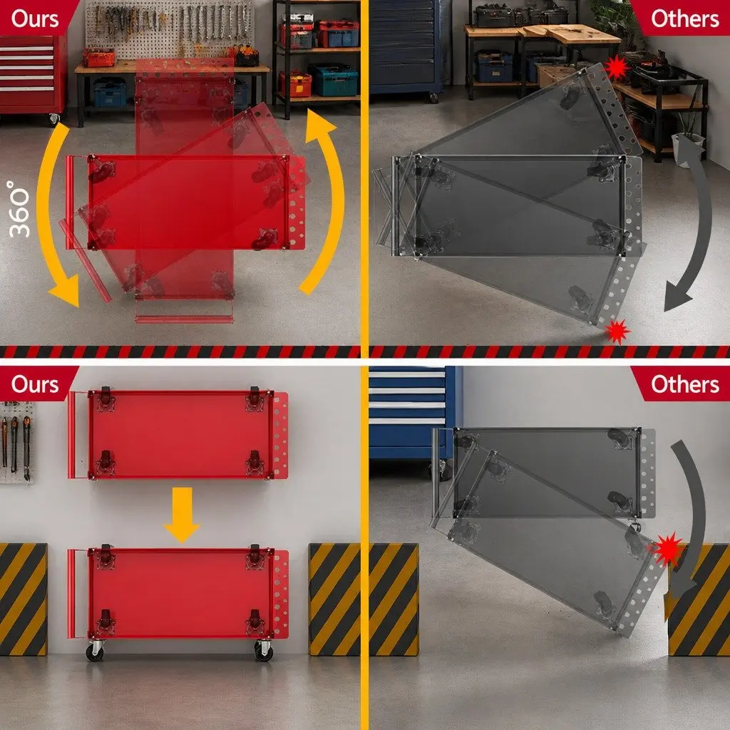 3-Tier Tool Cart Trolley Storage Organizer Workshop Garage Red