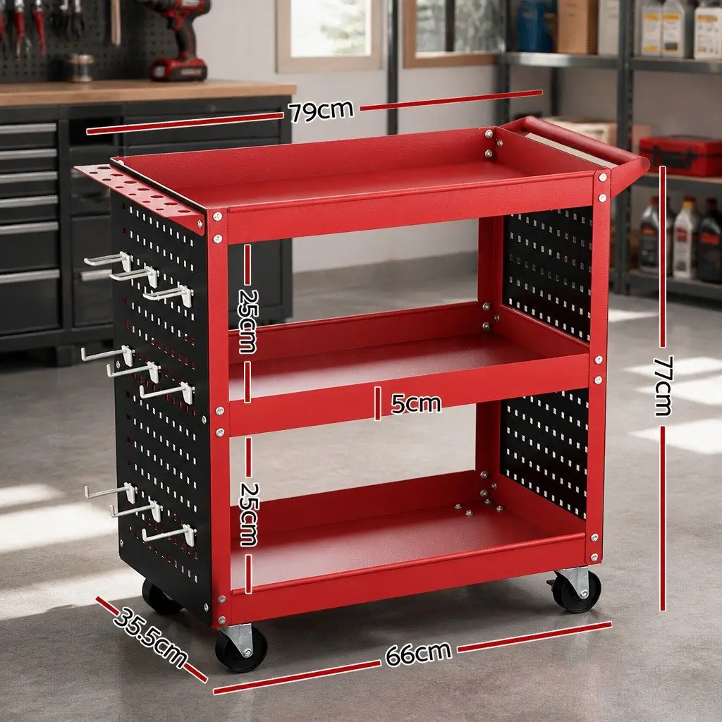3-Tier Tool Cart Storage Trolley Workshop Garage Red