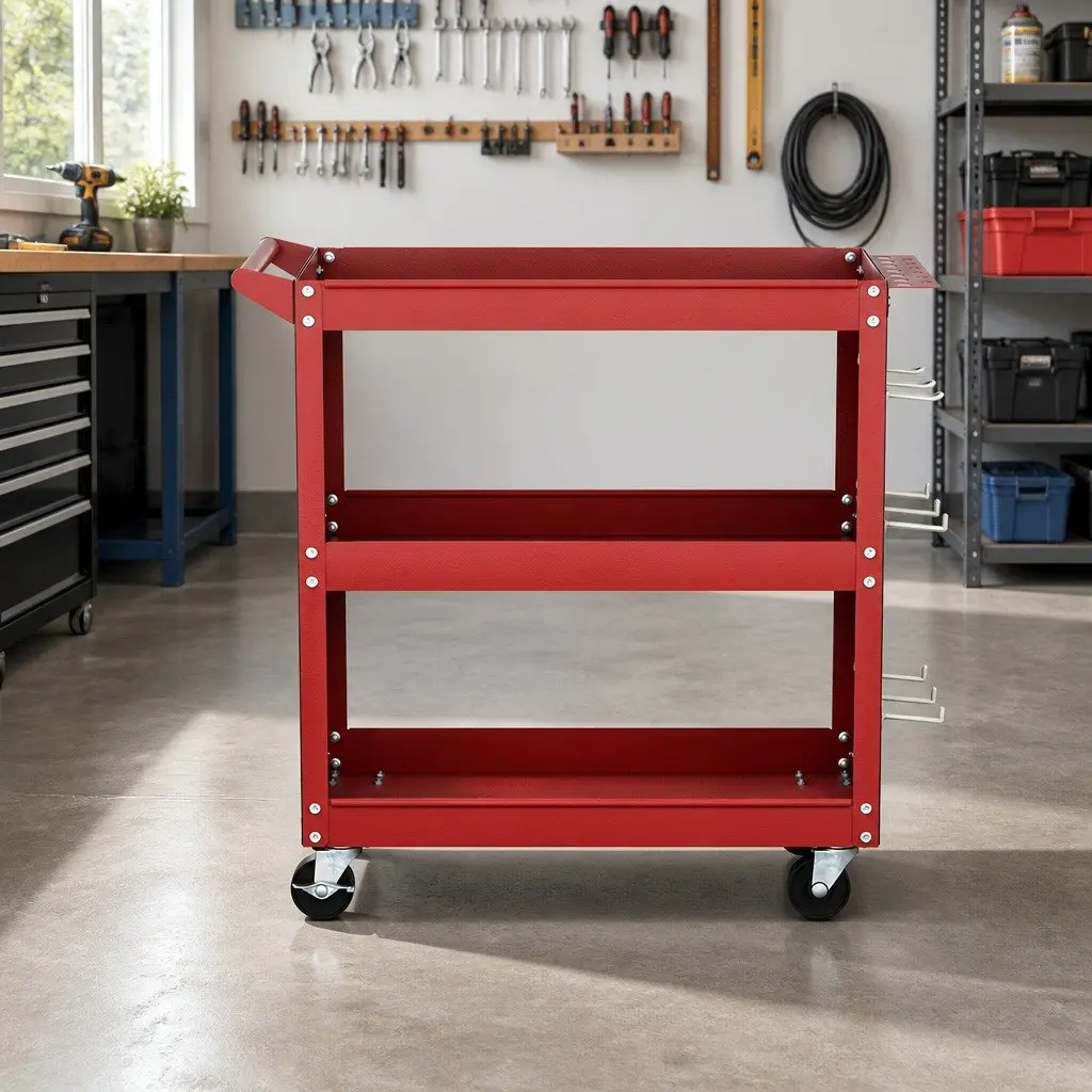 3-Tier Tool Cart Storage Trolley Workshop Garage Red