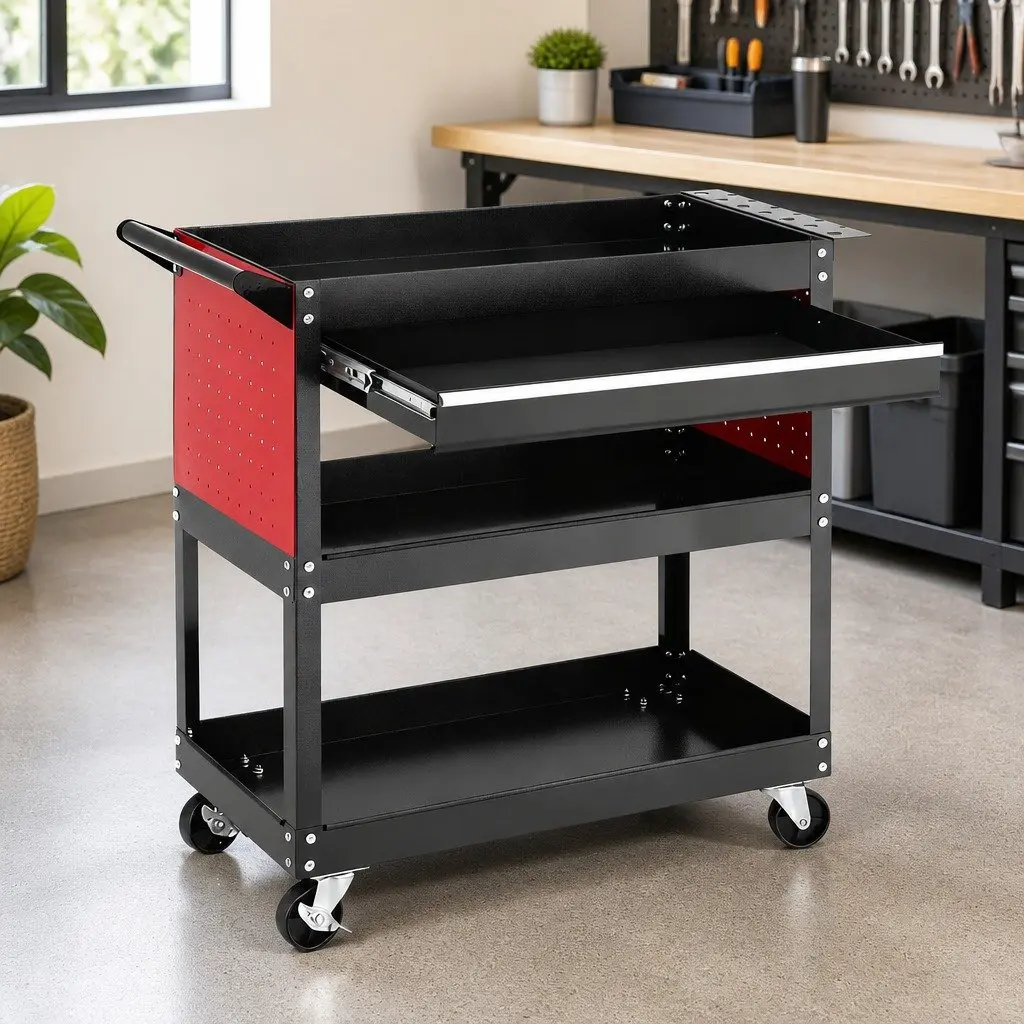 Tool Trolley Cart Rolling Cabinet with Drawers Workshop Garage Storage Organizer