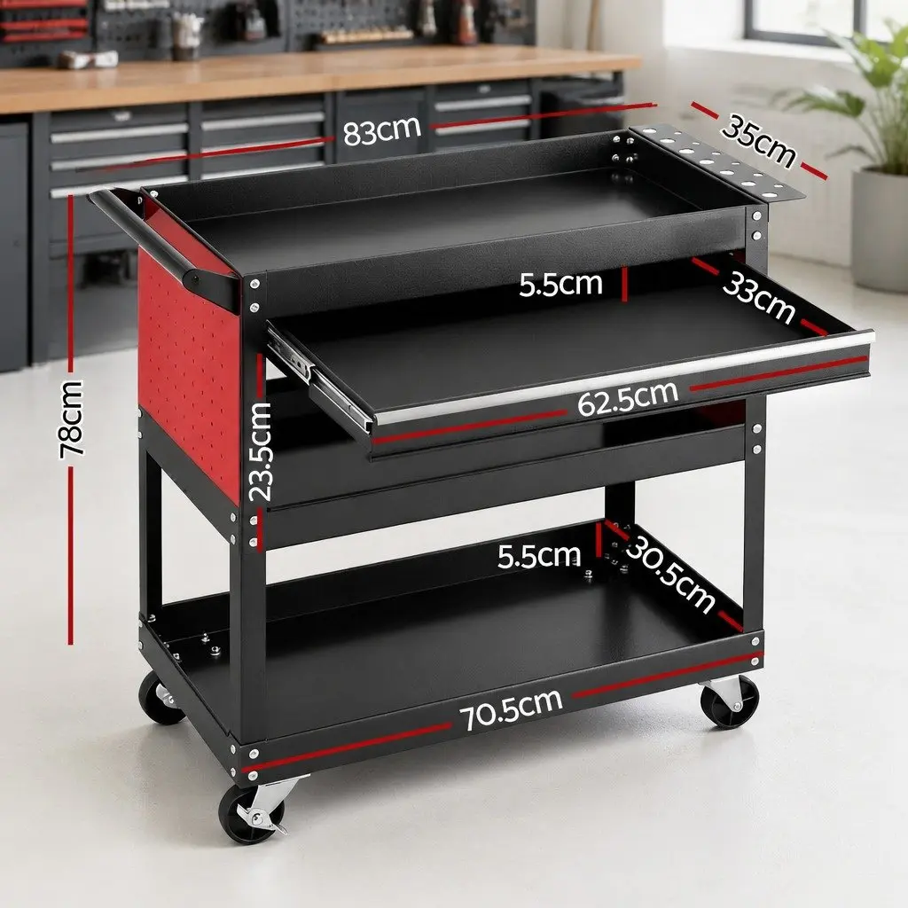 Tool Trolley Cart Rolling Cabinet with Drawers Workshop Garage Storage Organizer