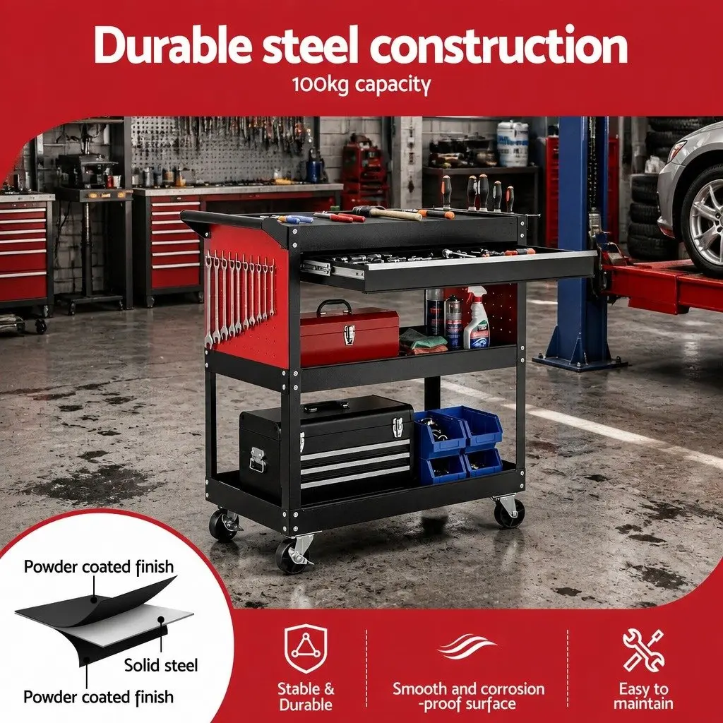 Tool Trolley Cart Rolling Cabinet with Drawers Workshop Garage Storage Organizer
