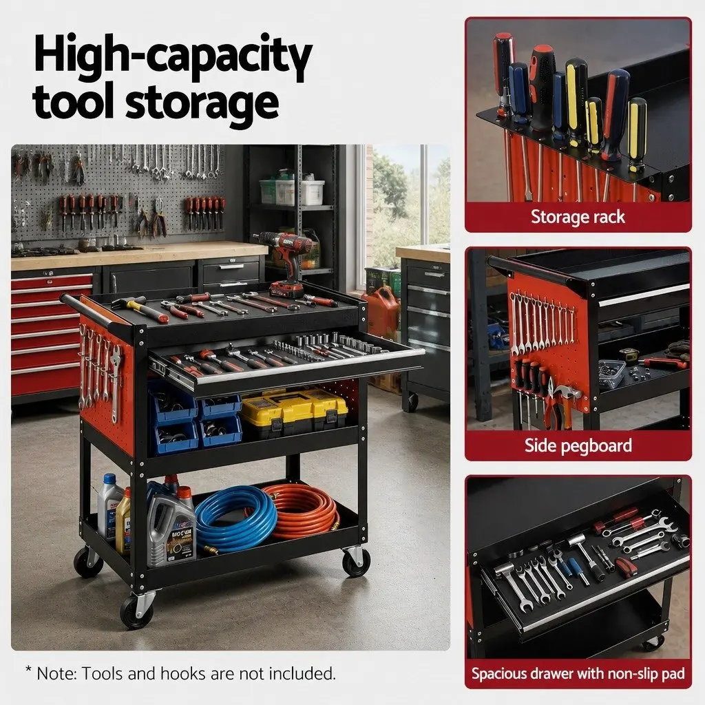 Tool Trolley Cart Rolling Cabinet with Drawers Workshop Garage Storage Organizer