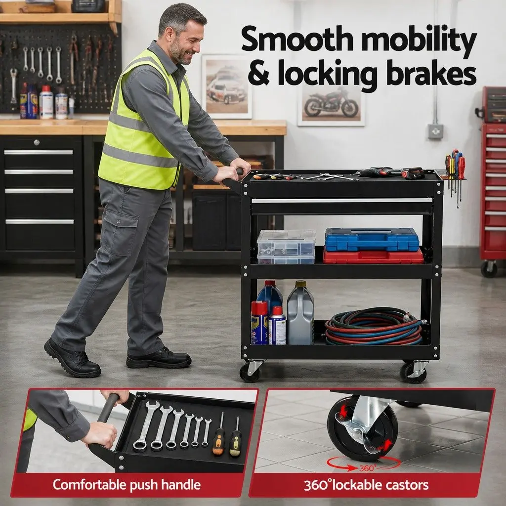 Tool Trolley Cart Rolling Cabinet with Drawers Workshop Garage Storage Organizer