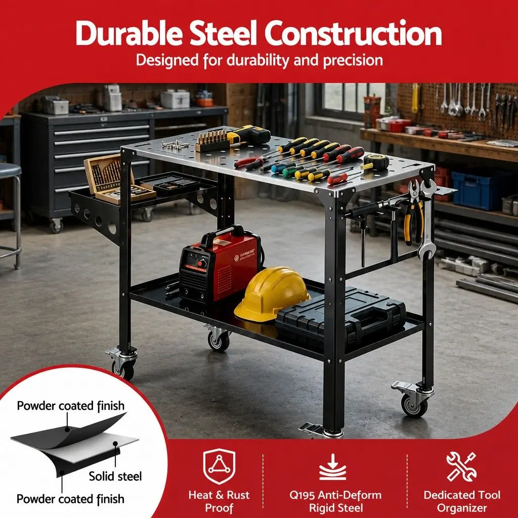 Welding Table Cart Mobile Workstation 130KG Capacity Tool Storage Lockable