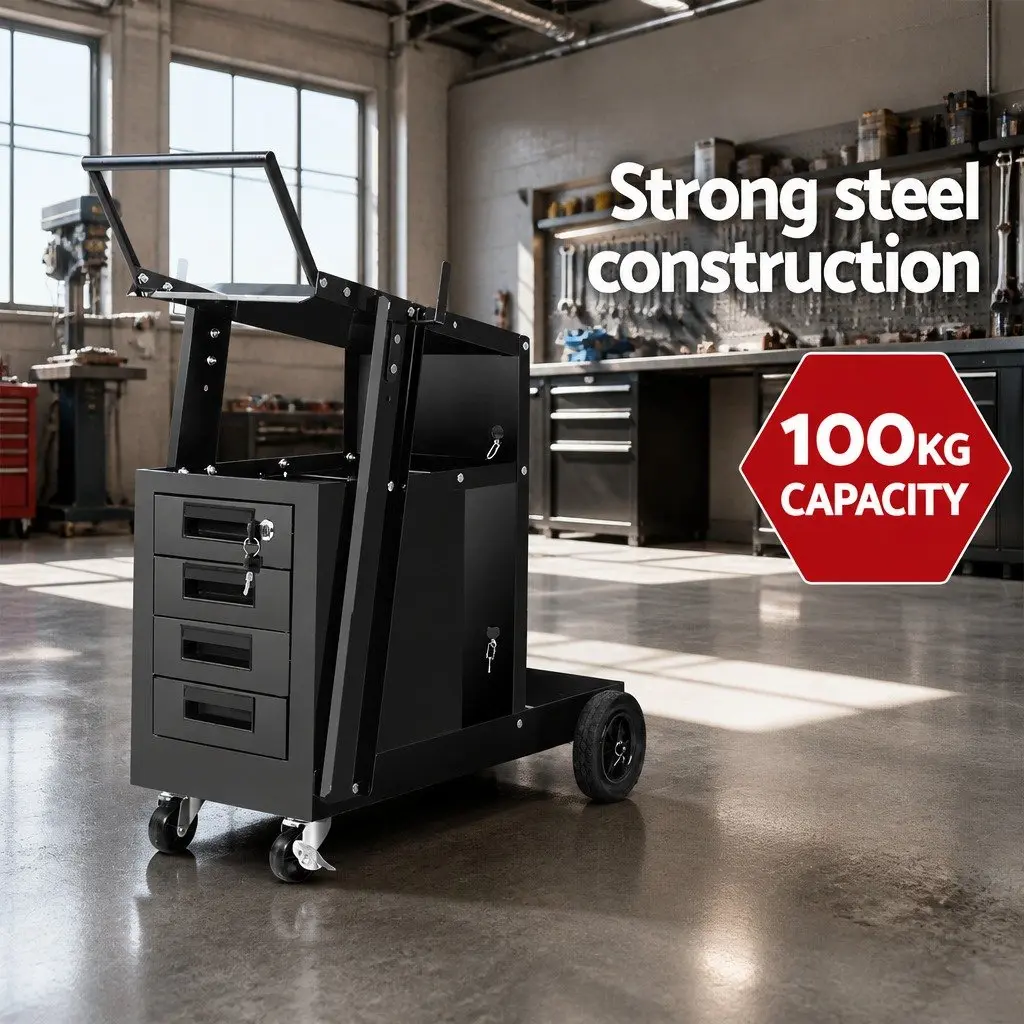 Welding Trolley Cart 4 Drawer MIG TIG ARC Welder Plasma Cutter Black Steel