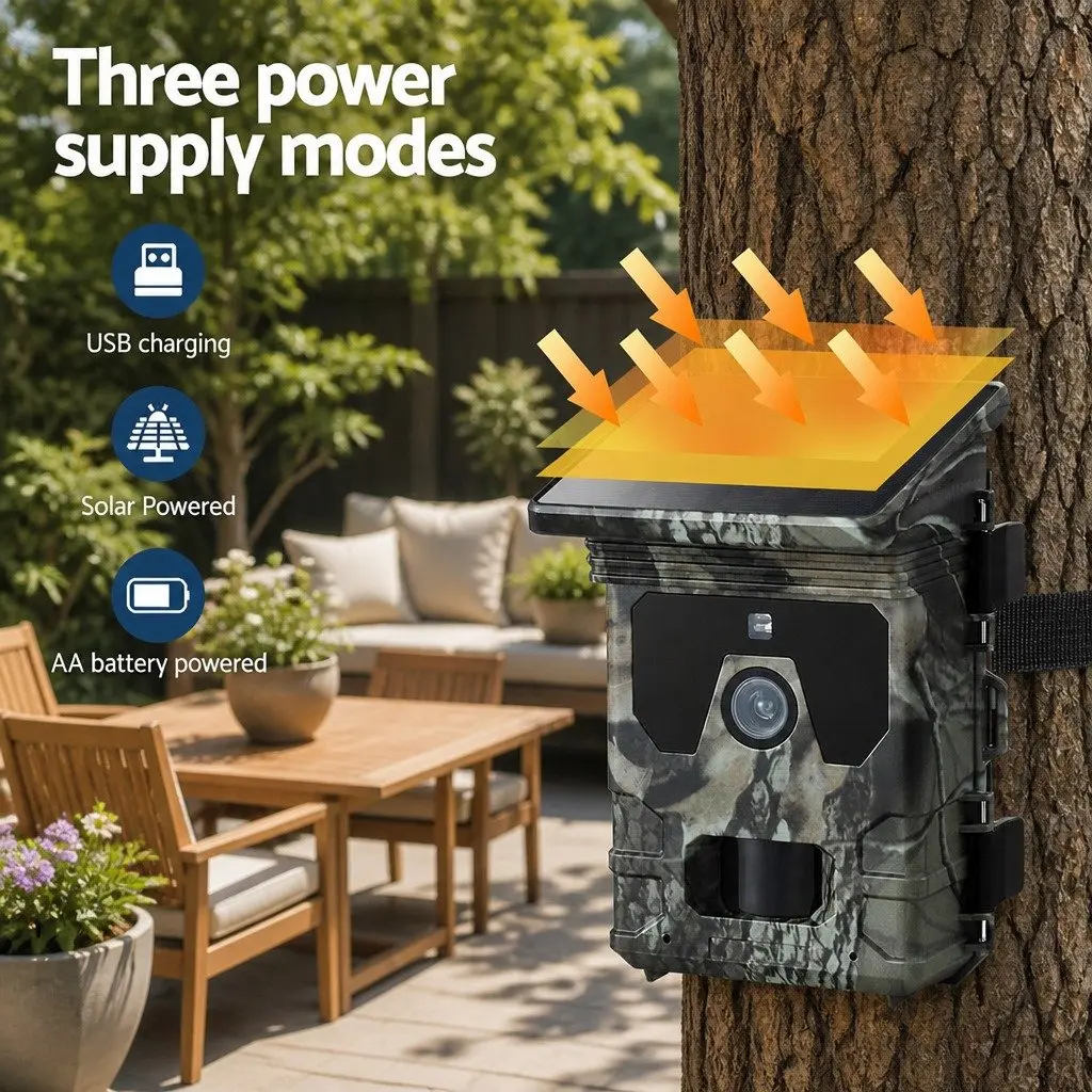 Solar Trail Camera 4K 50MP Wildlife Monitoring Infrared Night Vision Camouflage Green