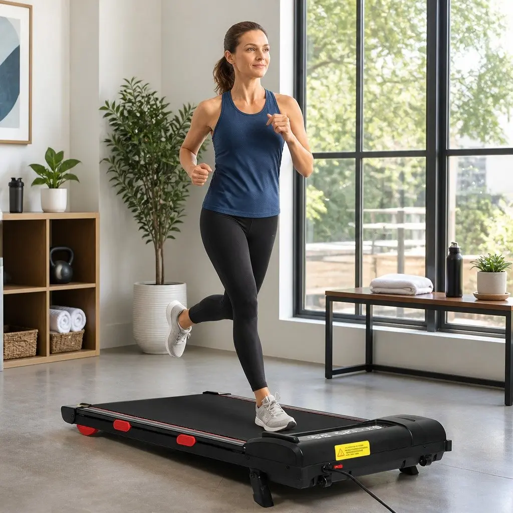 Walking Treadmill Home Gym Fitness Machine Manual Incline LED Display Bluetooth Black Red