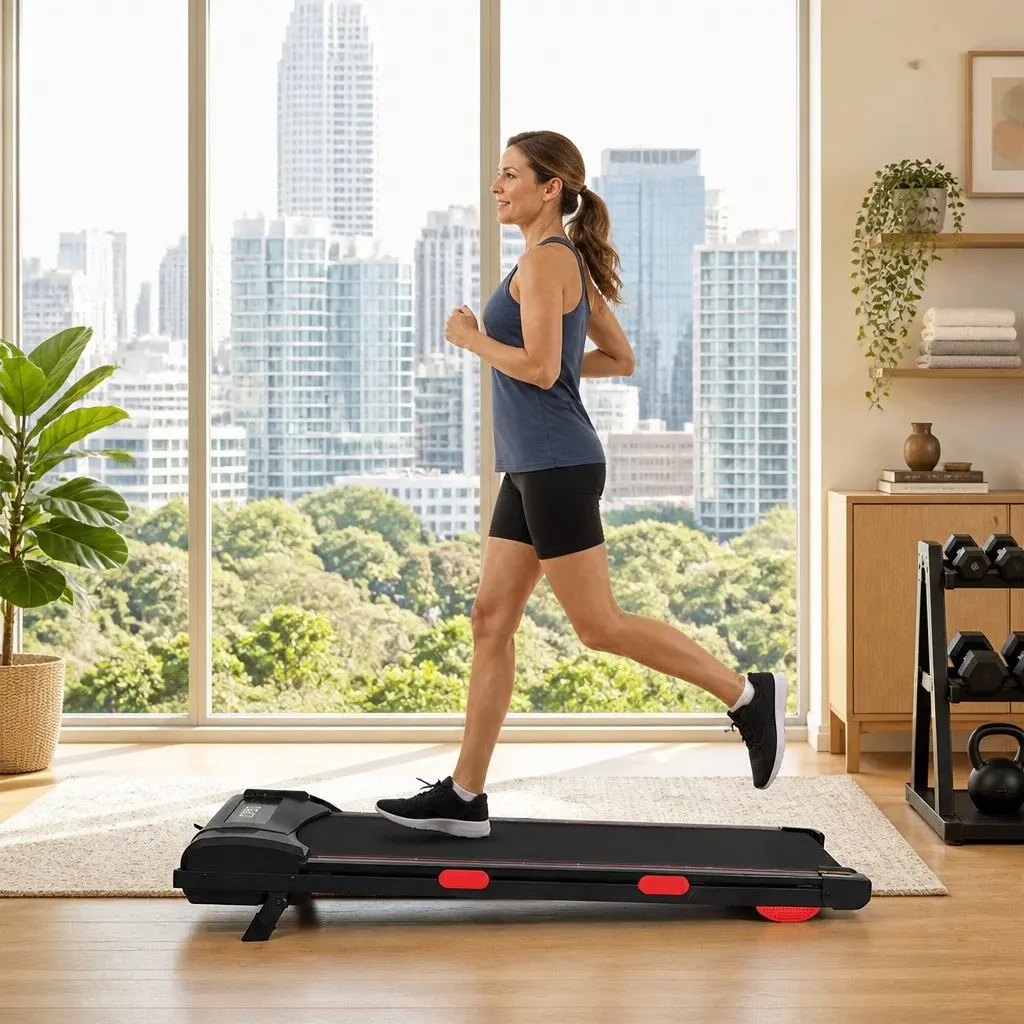 Walking Treadmill Home Gym Fitness Machine Manual Incline LED Display Bluetooth Black Red