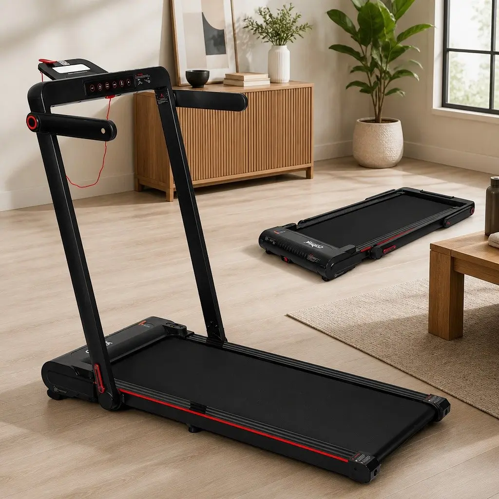Walking Pad Treadmill 2 In 1 Home Gym Machine Manual Incline 102cm x 42cm Black Red