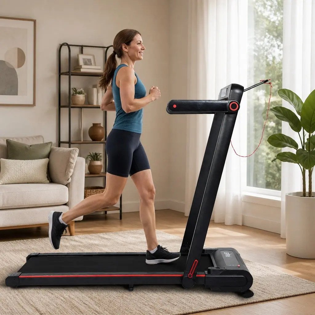 Walking Pad Treadmill 2 In 1 Home Gym Machine Manual Incline 102cm x 42cm Black Red