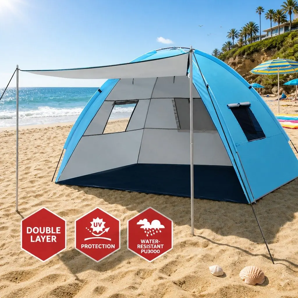 4 Person Camping Tent Portable Hiking Shelter Weather Resistant Blue
