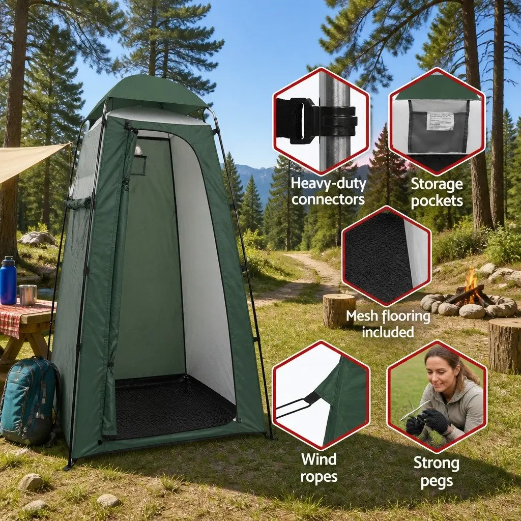 Double Camping Shower Toilet Tent Portable Change Room 224 x 114 x 212 cm Green